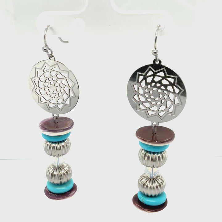Wampum and Turquoise Pinecone Patchwork Earrings