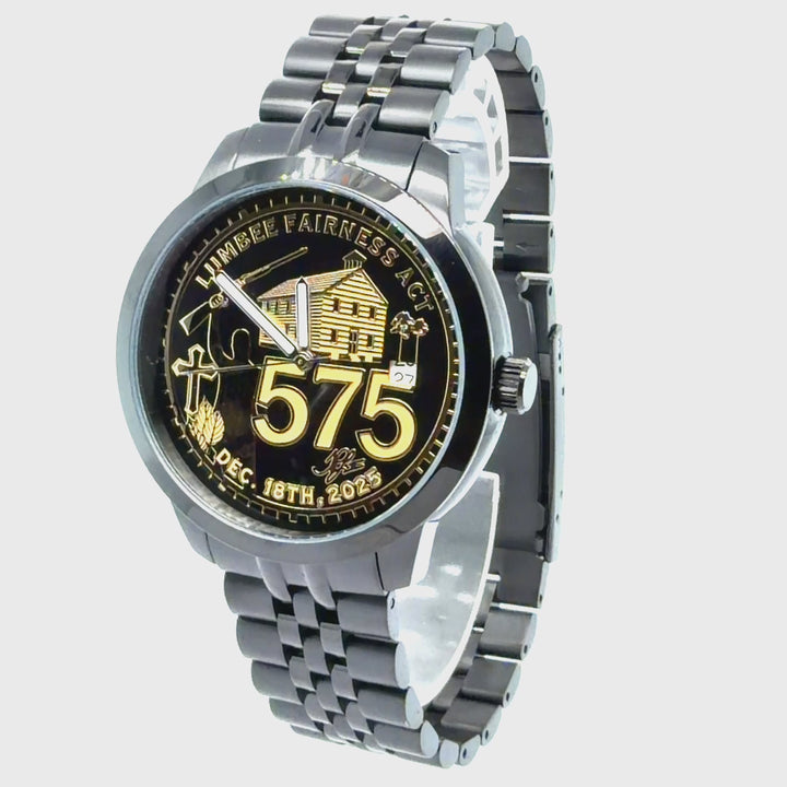 Lumbee Fairness Act Watch - Black Stainless Gold Dial