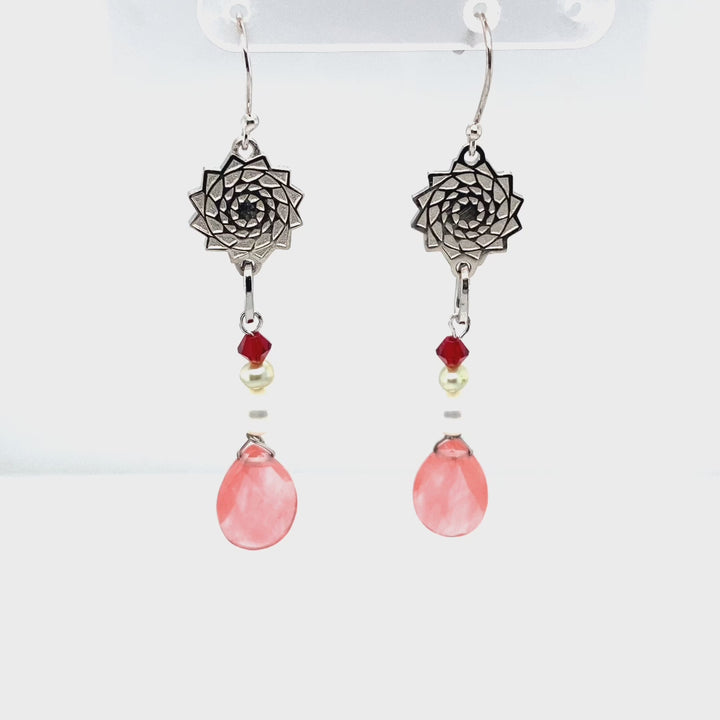 Pinecone Patchwork Earrings with Rose Quartz