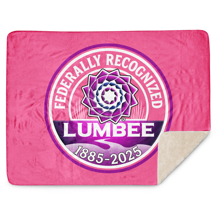 Printfull Lumbee Recognition Sherpa blanket with a detailed sublimated design on tan 60x80-inch fabric.