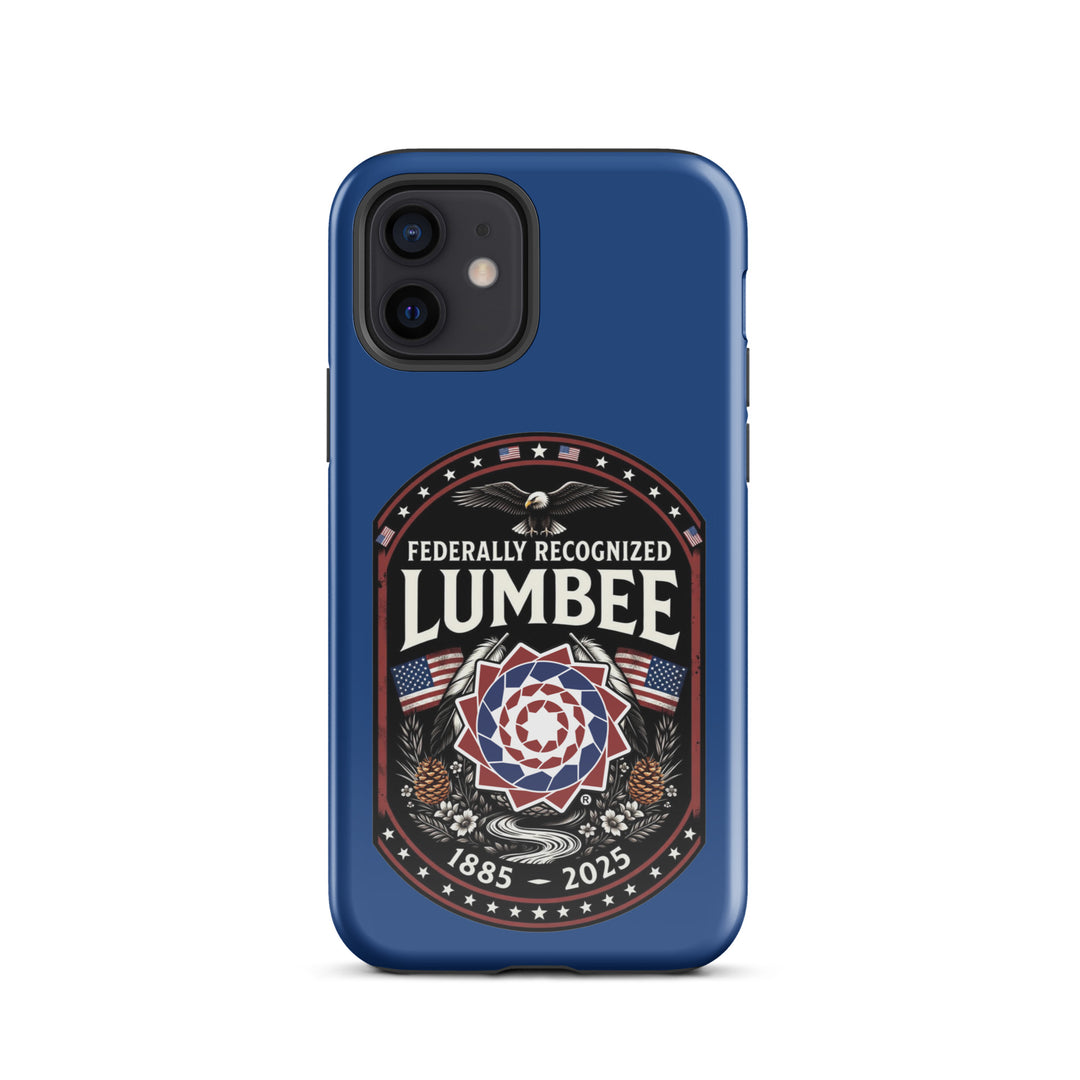 Printfull Lumbee Federal Recognition tough iPhone 12 case with glossy finish, designed for durable protection and stylish look.