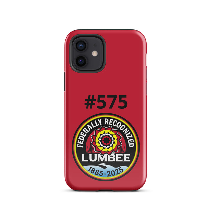 Printfull Lumbee recognition tough iPhone case with glossy finish for iPhone 12, featuring a commemorative design and durable protection.