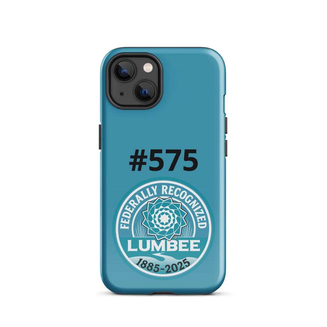 Glossy Printfull iPhone 13 tough case featuring Lumbee recognition design, offers durable protection with vibrant print.
