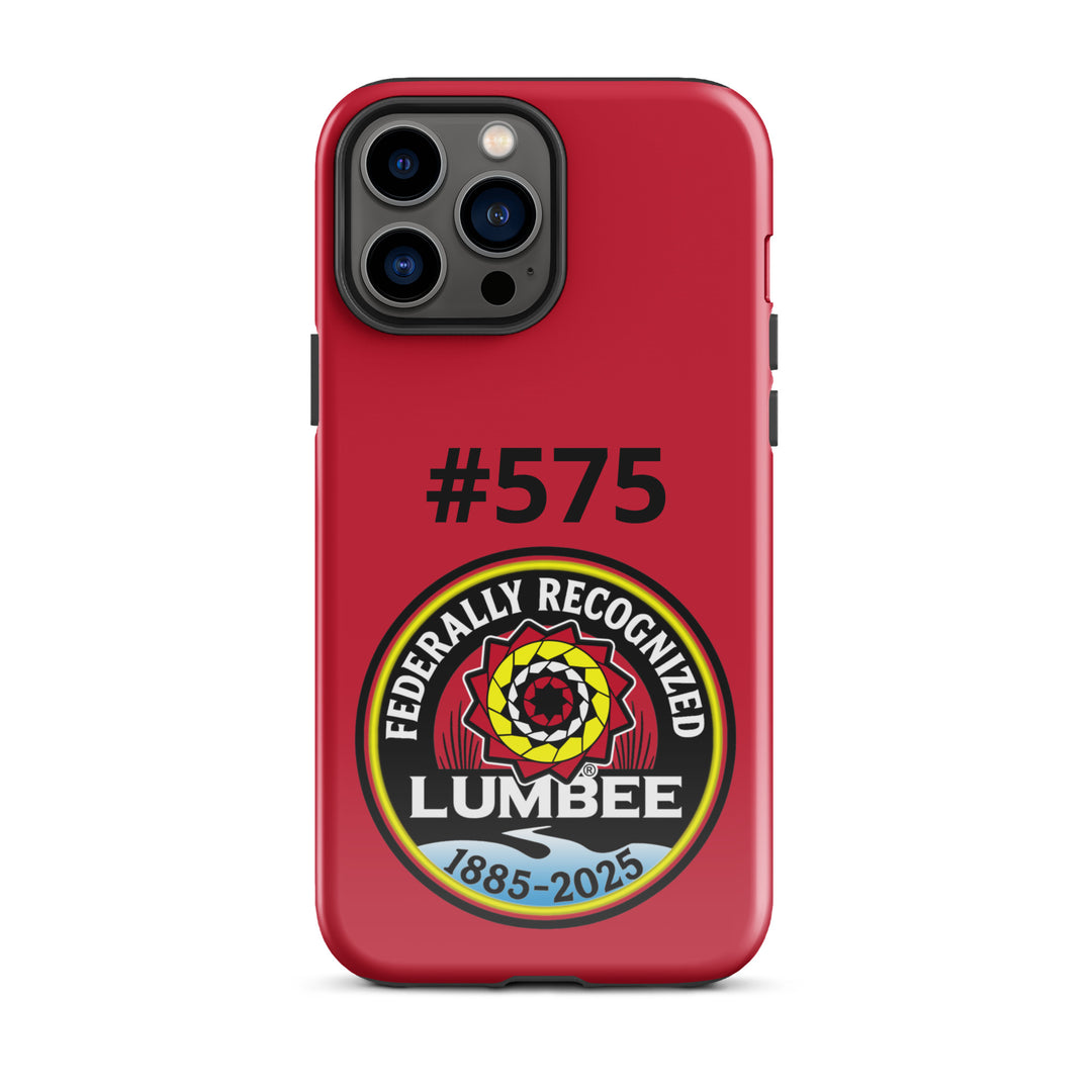 Printfull Lumbee Recognition tough iPhone 13 Pro Max case with glossy finish, featuring commemorative print design.