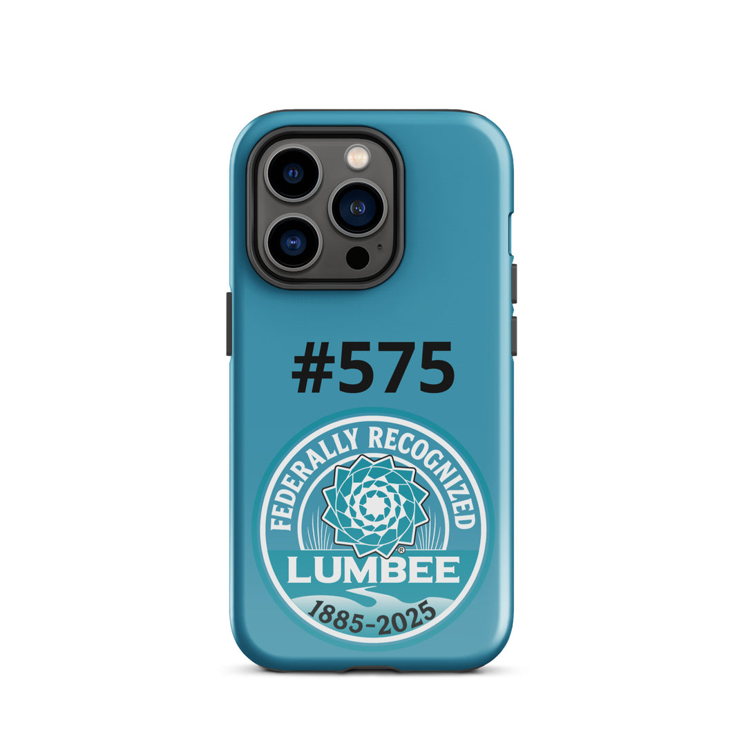 Printfull Lumbee recognition tough glossy iPhone 14 Pro case showing detailed print design and durable protective features.
