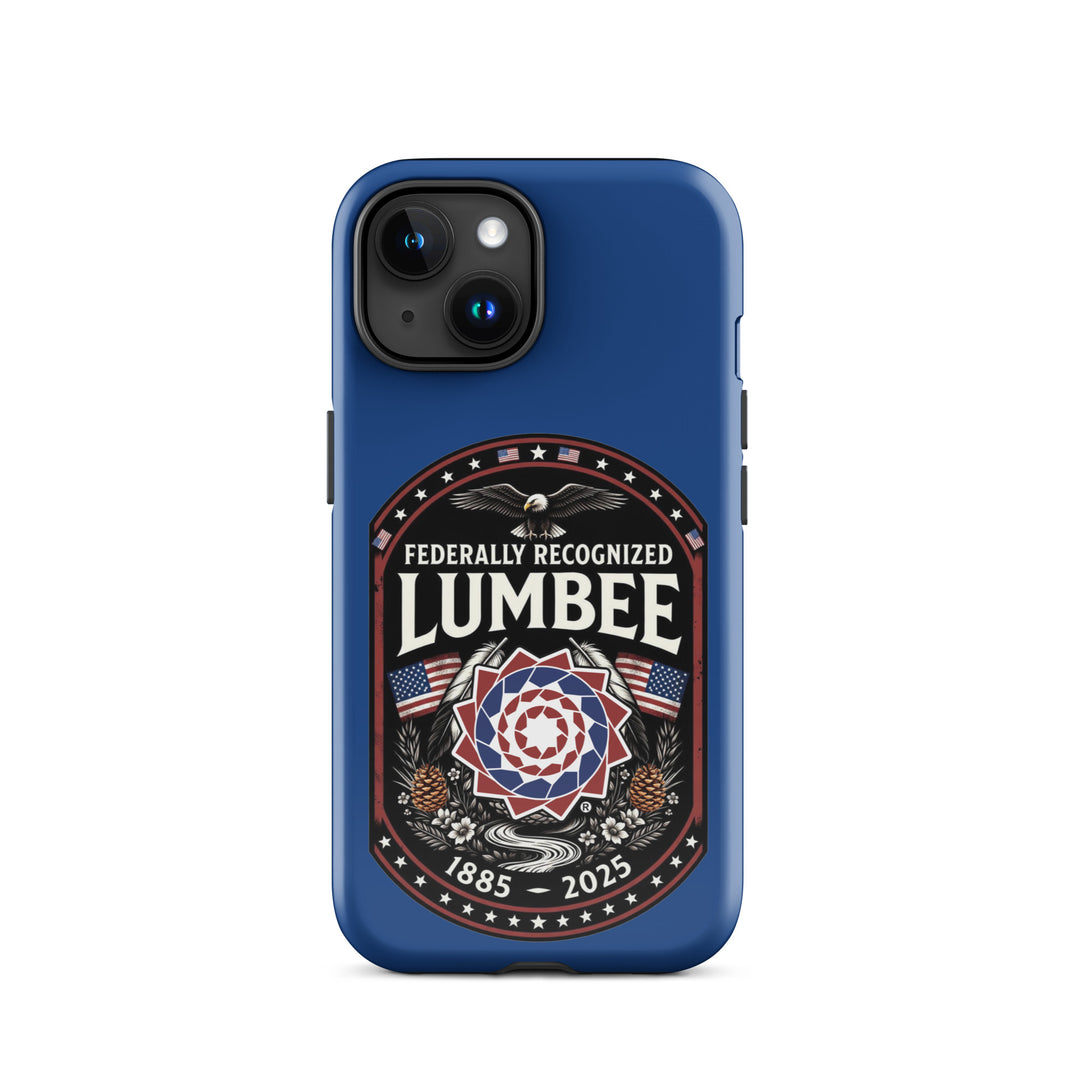 Printfull Lumbee Federal Recognition iPhone 15 tough glossy protective case with printed design on the front.