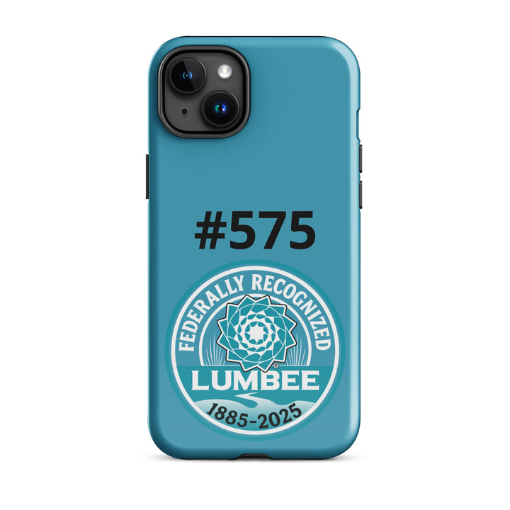 Printfull Lumbee recognition tough iPhone 15 Plus case with glossy finish and detailed design.