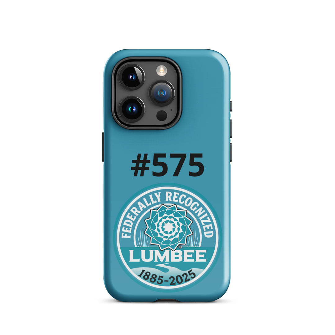 Printfull Lumbee recognition tough iPhone case with glossy finish for iPhone 15 Pro, featuring commemorative design.