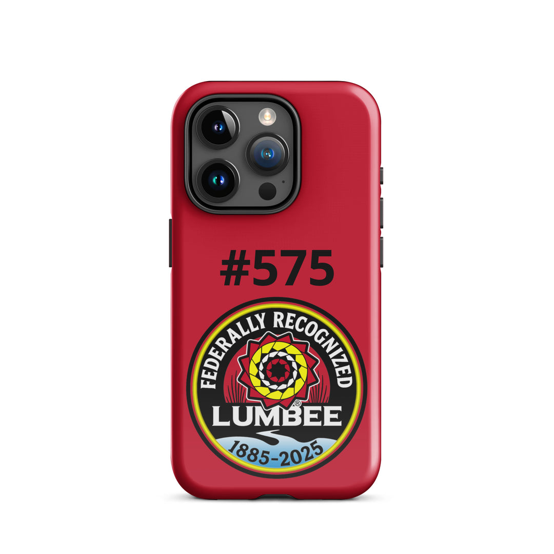 Printfull Lumbee recognition tough iPhone case with glossy finish for iPhone 15 Pro, featuring a commemorative print design.