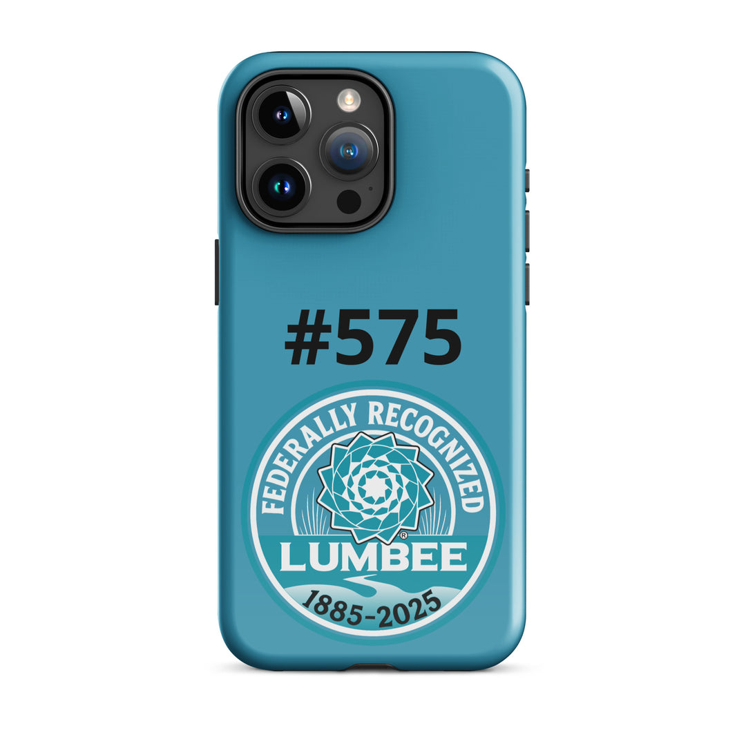 Glossy Printfull Lumbee Recognition tough iPhone 15 Pro Max case with detailed print design and protective edges.