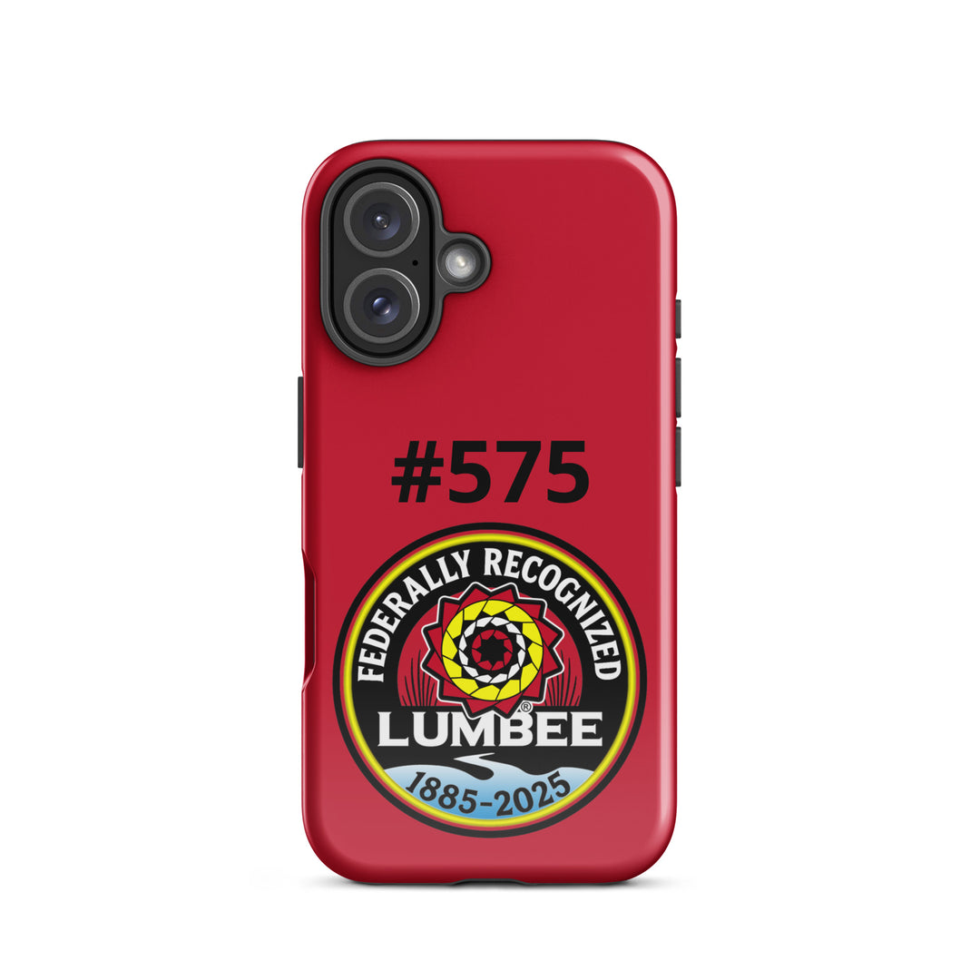 Glossy tough iPhone case with Lumbee recognition print for iPhone 16 by Printfull, featuring a durable protective design.