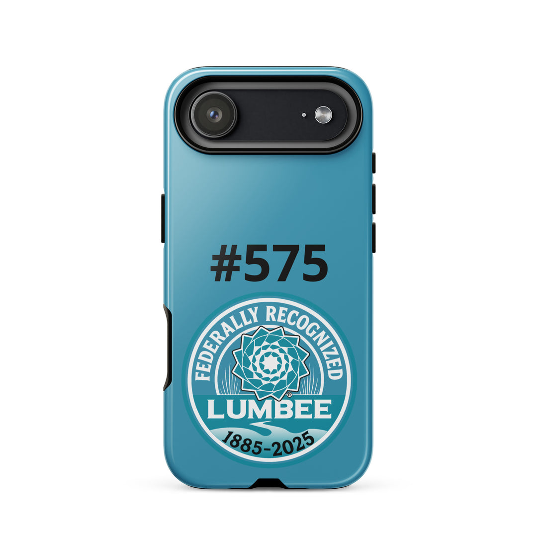 Glossy iPhone 17 tough case with Lumbee recognition print from Printfull, featuring a durable, protective design.