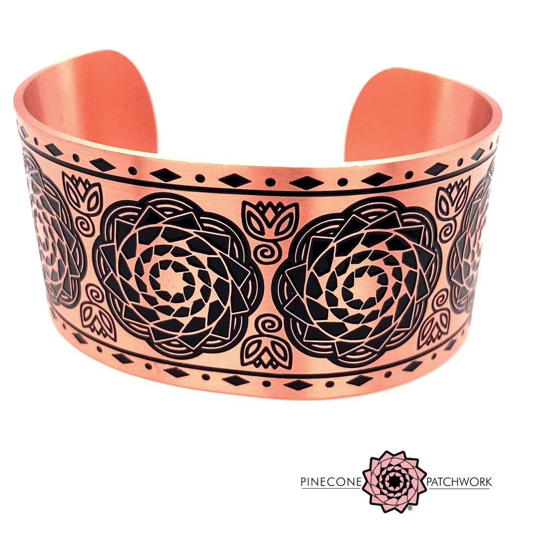 Pinecone Patchwork Copper Cuff Bracelet