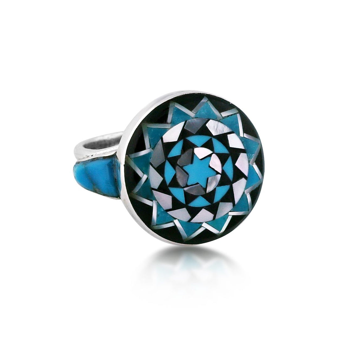 Pinecone Patchwork Inlay Gents Ring Sterling-LumbeeJewelry.com