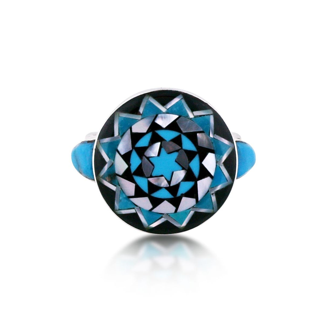 Pinecone Patchwork Inlay Gents Ring Sterling-LumbeeJewelry.com