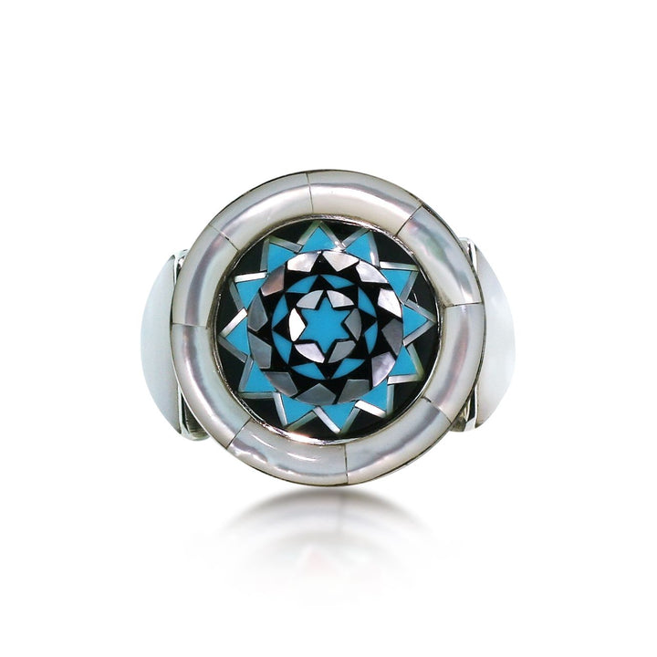 Pinecone Patchwork Inlay Gents Ring Sterling-LumbeeJewelry.com