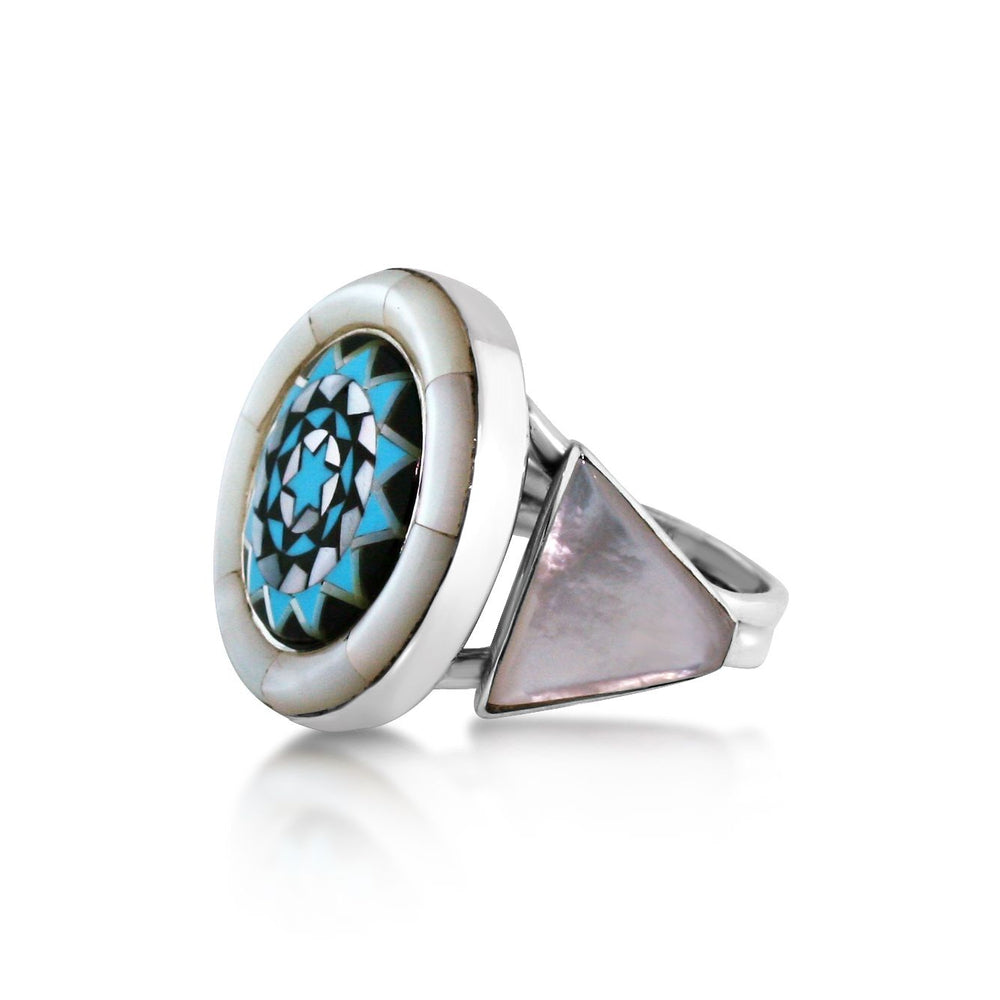 Pinecone Patchwork Inlay Gents Ring Sterling-LumbeeJewelry.com