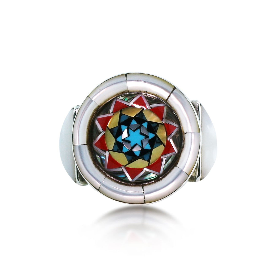 Pinecone Patchwork Inlay Gents Ring Sterling-LumbeeJewelry.com