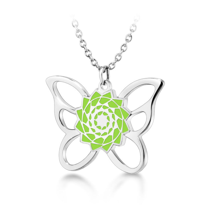 Pinecone Patchwork Butterfly Pendant (Lime Green)-LumbeeJewelry.com