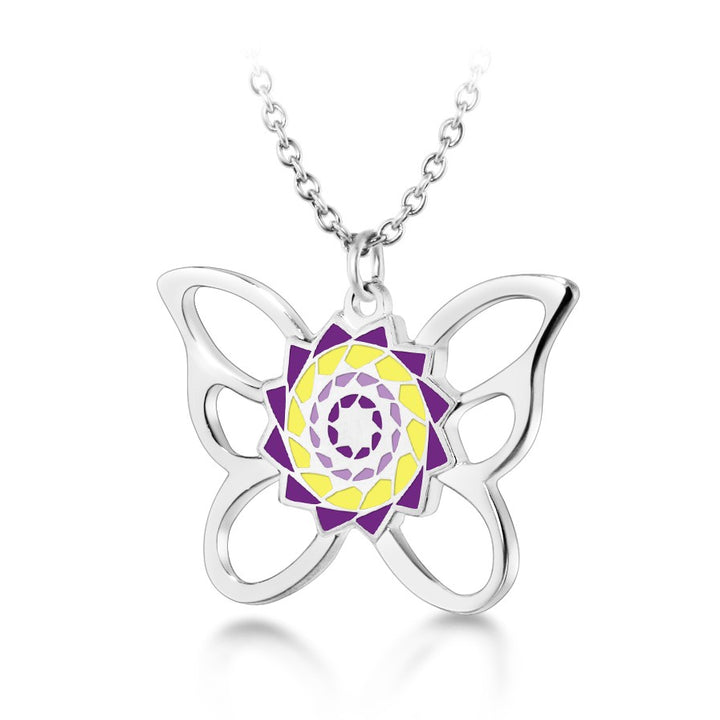 Pinecone Patchwork Butterfly Pendant (Purple/Yellow)-LumbeeJewelry.com