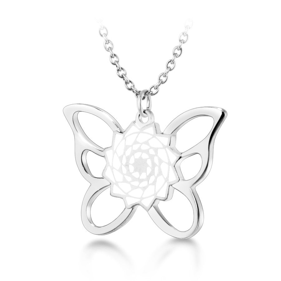 Pinecone Patchwork Butterfly Pendant (White)-LumbeeJewelry.com