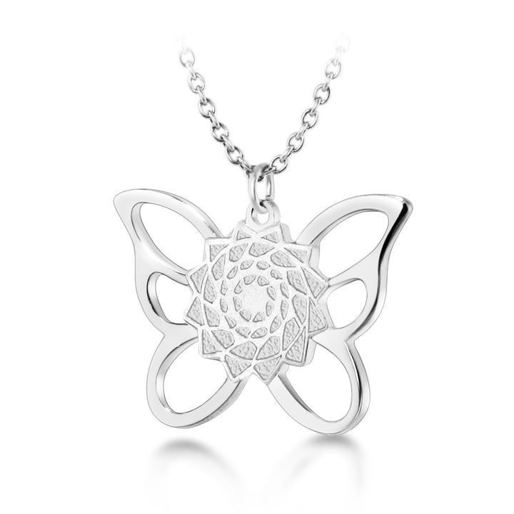 Pinecone Patchwork Butterfly Pendant (Silver)-LumbeeJewelry.com