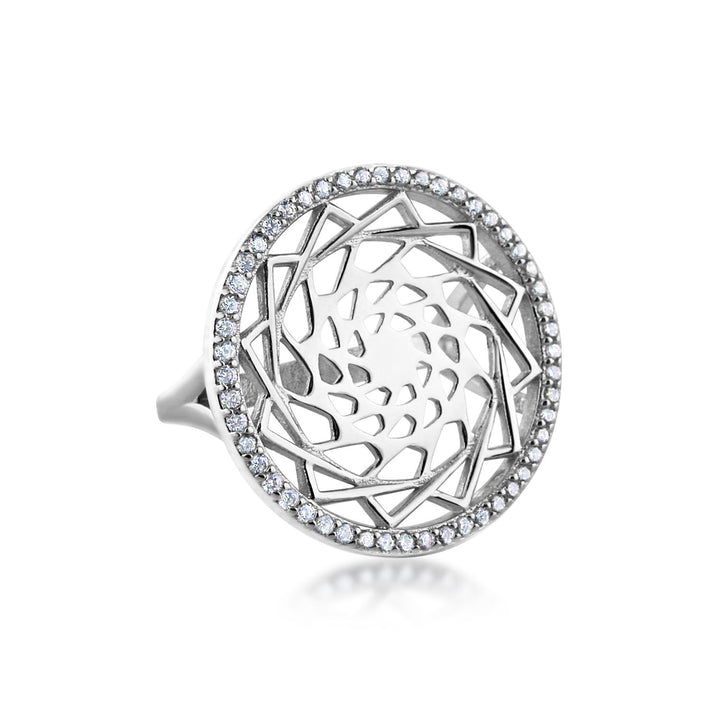 Halo Pinecone Patchwork Ring Sterling .40ct White Topaz-LumbeeJewelry.com