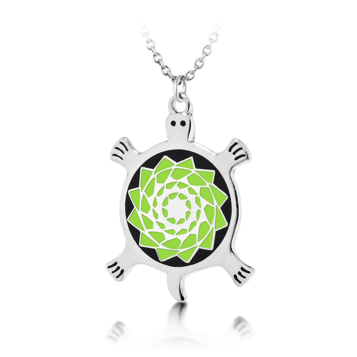 Pinecone Patchwork Turtle Pendant (Lime Green) - LumbeeJewelry.com