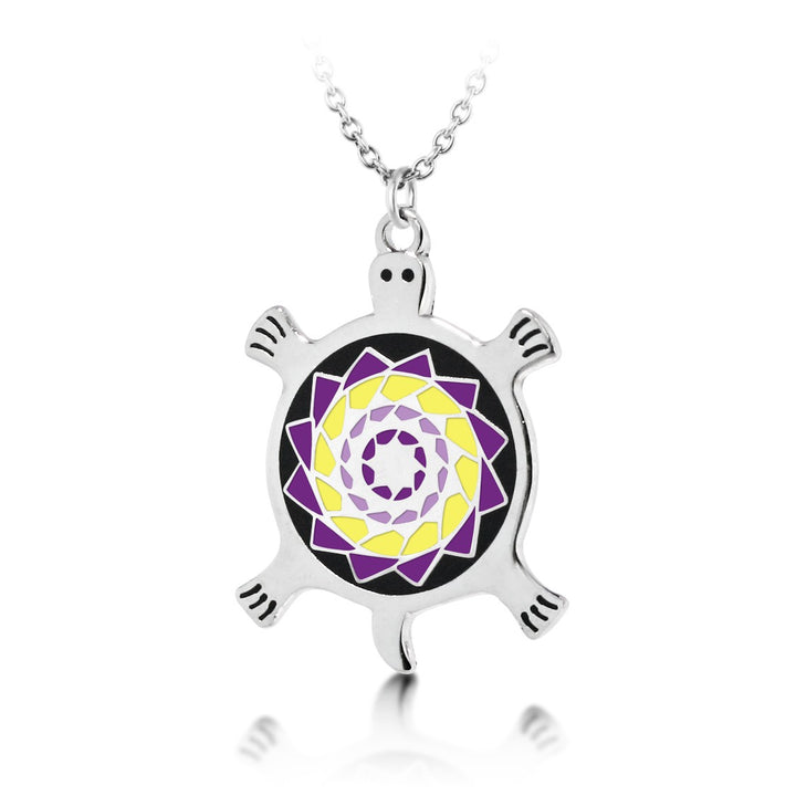 Pinecone Patchwork Turtle Pendant (Purple/Yellow) - LumbeeJewelry.com