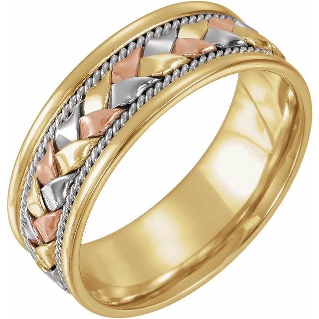 14kt Braided Wedding Band Tri-Color 7mm