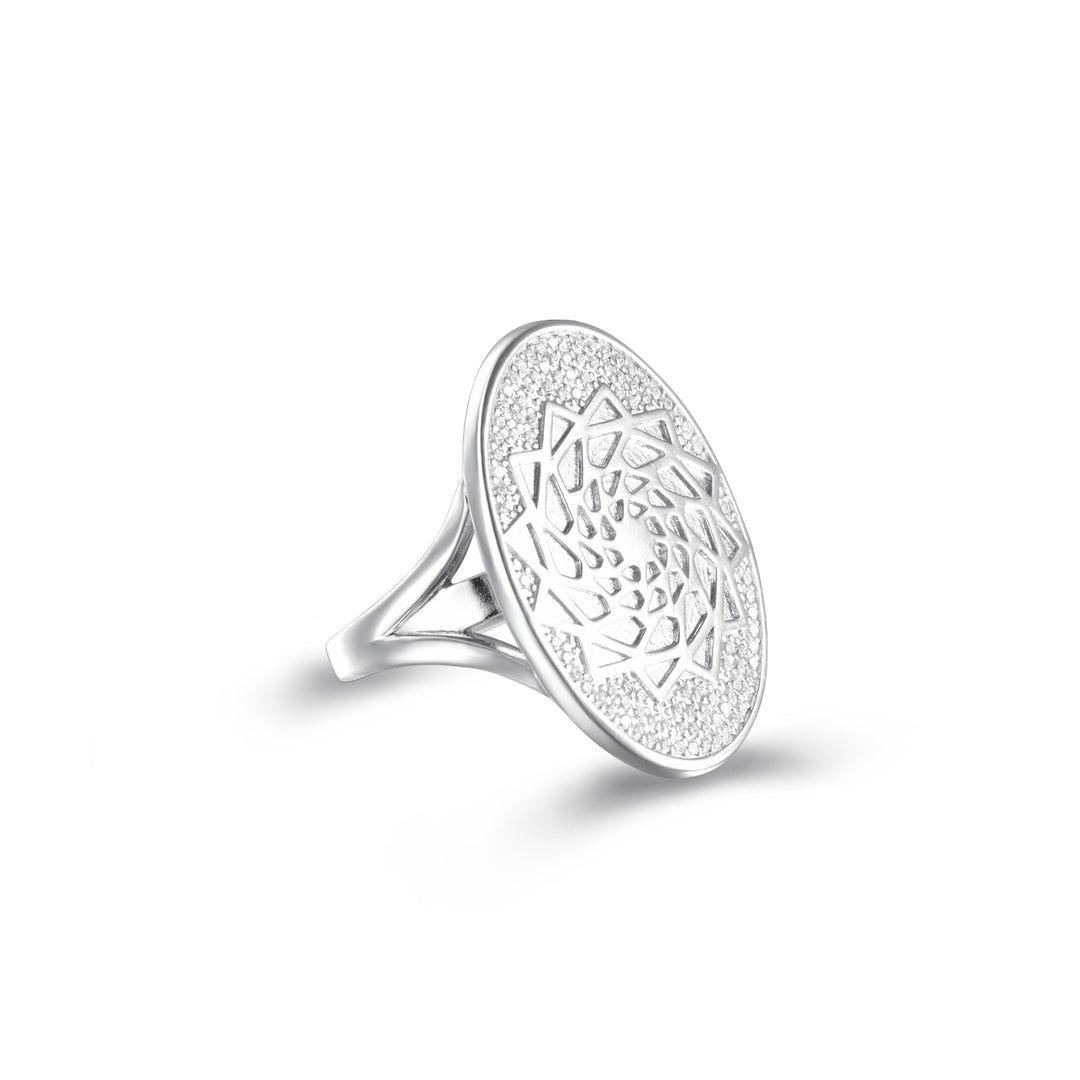 Oval Pave Set Pinecone Patchwork Ring Sterling-LumbeeJewelry.com