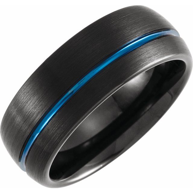 Black & Blue Police Thin Blue Line Vermeer Tungsten 8 mm Grooved Wedding Band-LumbeeJewelry.com