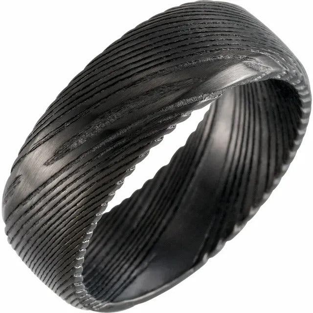 Custom Damascus Wedding Band 8 mm Black-LumbeeJewelry.com