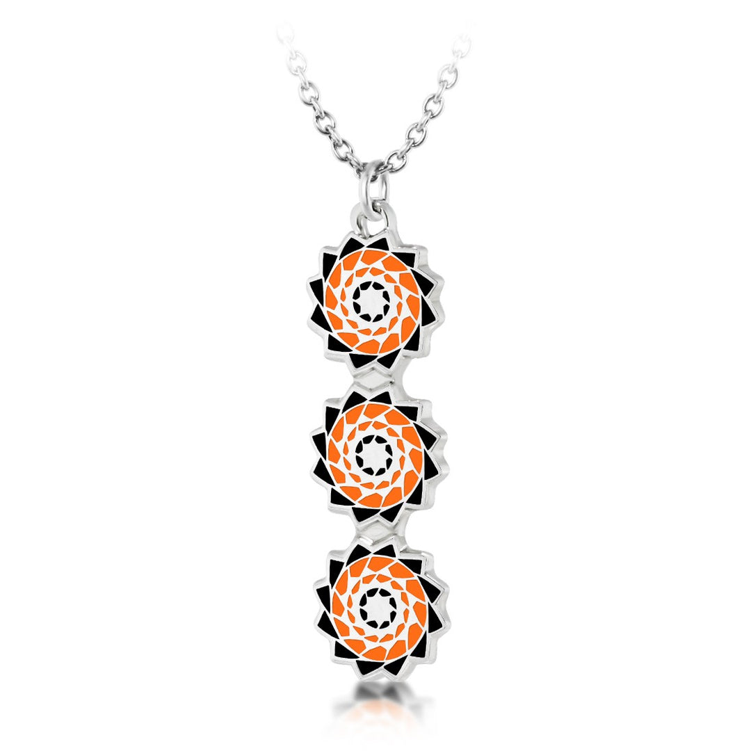 Pinecone Patchwork Trinity Pendant (Orange/Black)-LumbeeJewelry.com