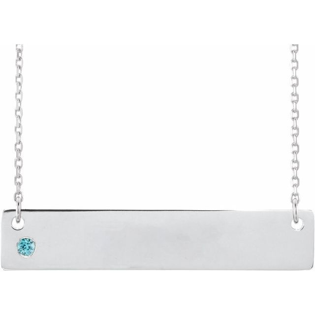 Sterling Silver Engravable Necklace with Birthstone 18in