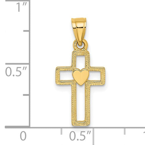 14K Cut-Out Cross with Heart Charm