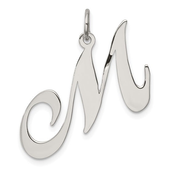 Sterling Silver Rhodium-plated Fancy Script Letter M Initial Charm