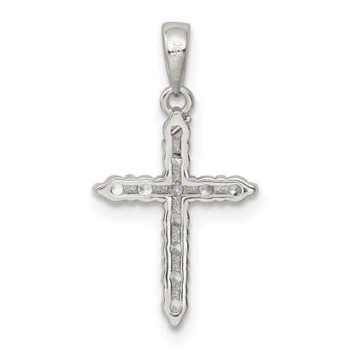 Sterling Silver Rhodium-plated CZ Cross Pendant