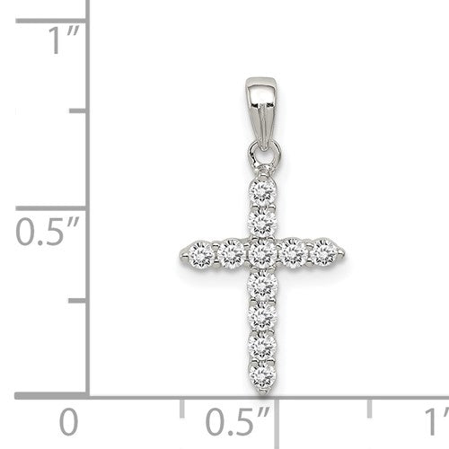 Sterling Silver Rhodium-plated CZ Cross Pendant