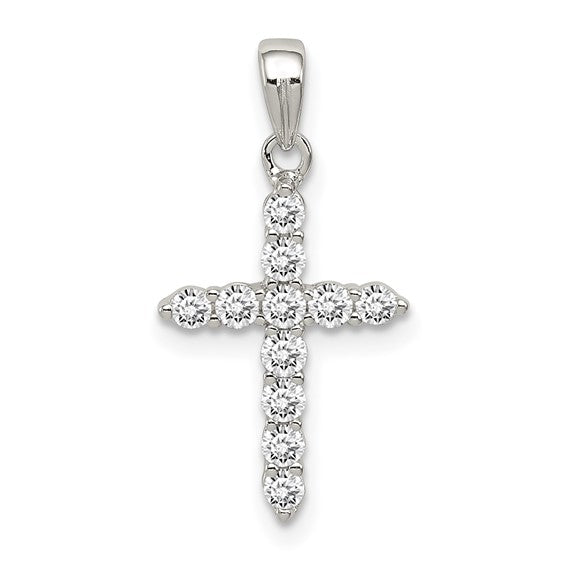 Sterling Silver Rhodium-plated CZ Cross Pendant