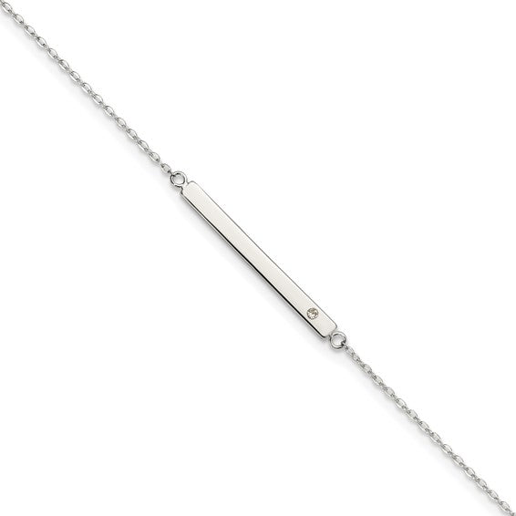 Sterling Crystal Bar 9in Plus 1in ext Anklet