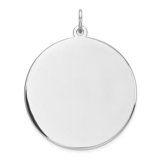 Sterling Silver Rhod-plated Eng. Round Polish Front/Satin Back Disc Charm