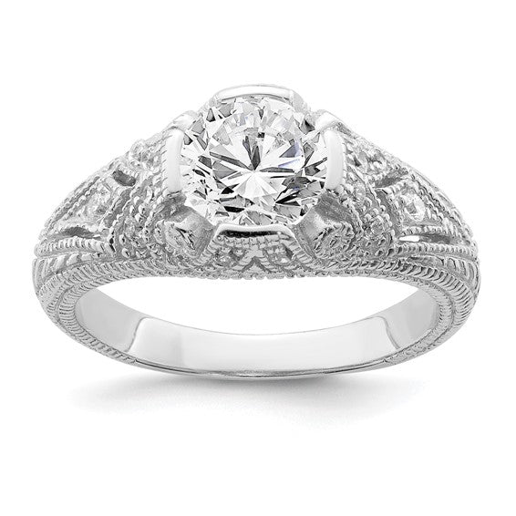 Sterling CZ Antique Style Engagement Ring