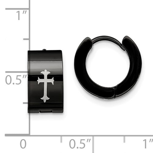 Stainless Black 7mm Hinged Hoop with Cross Earrings SRE337