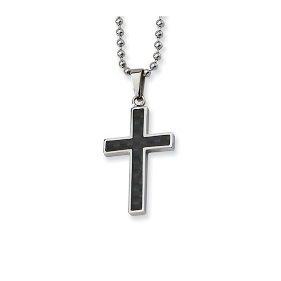 Stainless Necklace Polished with Black Cross SRN108-22