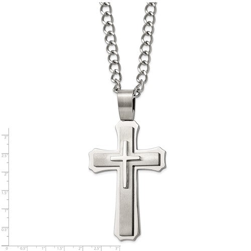 Stainless Necklace  Large Cross SRN307-24