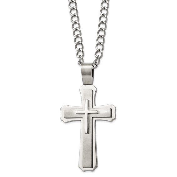 Stainless Necklace  Large Cross SRN307-24