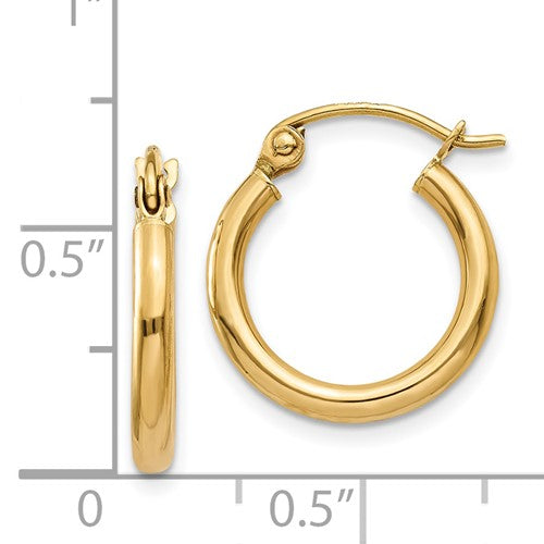 14k Polished 2x15mm Tube Hoop Earrings