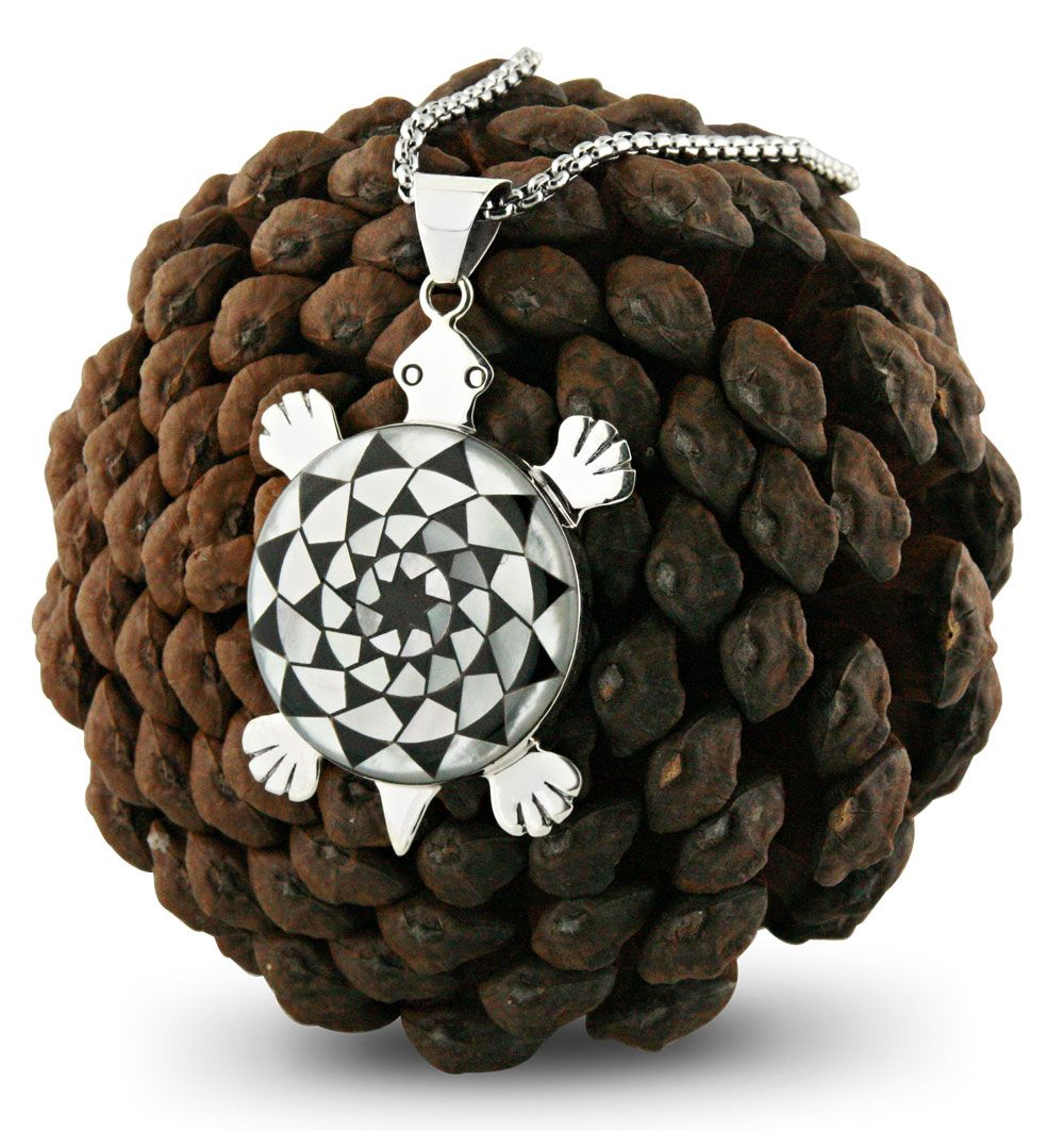 Pinecone Patchwork Turtle Inlay Pendant-LumbeeJewelry.com