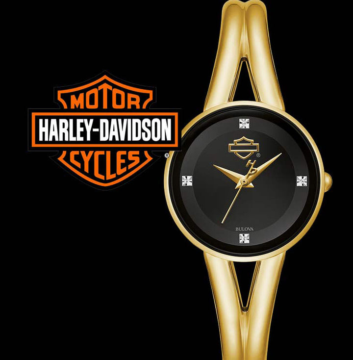 Harley Davidson Gold BAR & SHIELD Watch Model # :77P100 Womens